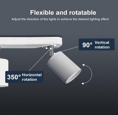Ceiling Light 4 Way Rotatable White GU10 Ceiling Spotlight