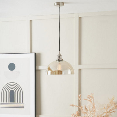 Ceiling Light Antique Silver Metal and Glass Dome Pendant