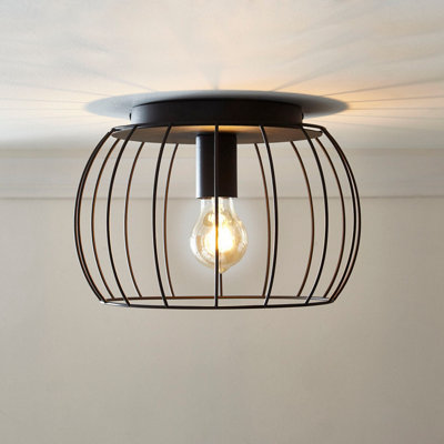 Ceiling Light Black Semi Flush Mount Ceiling Light Fixture Metal Cage ...