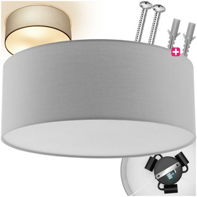 Ceiling Light Circum - textile lampshade in linen look, steel frame - 40 x 40 x 15.5 cm, grey