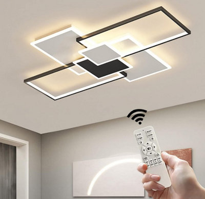 Ceiling Light Dimmable Black 4 Rectangles Elegant LED Remote Control