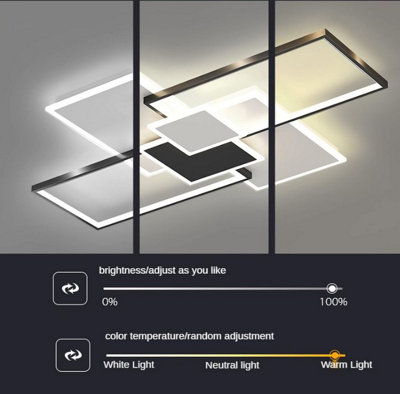 Ceiling Light Dimmable Black 4 Rectangles Elegant LED Remote Control