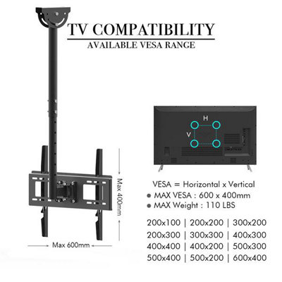 Ceiling Mount TV Wall Bracket Roof Rack Pole Retractable For 32