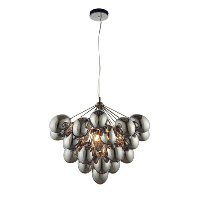 Ceiling Pendant Light Black Chrome Plate & Smoked Mirror Glass 6 x 28W G9