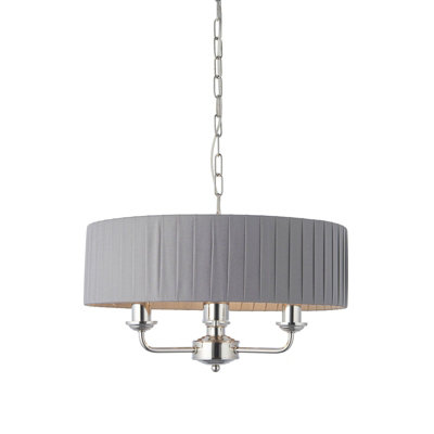 Ceiling Pendant Light - Bright Nickel & Charcoal Fabric - 3 x 40W E14 - e10234