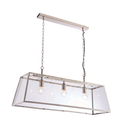 Ceiling Pendant Light Bright Nickel Plate & Clear Glass 3 x 40W E27
