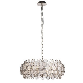 Ceiling Pendant Light Bright Nickel Plate & Clear Glass 6 x 40W E14