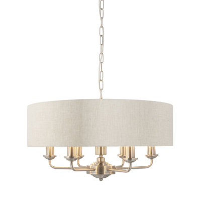 Ceiling Pendant Light - Brushed Chrome Plate & Natural Linen - 6 x 40W E14