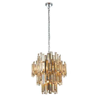 Ceiling Pendant Light Chrome Plate & Champagne Crystal 12 x 40W E14