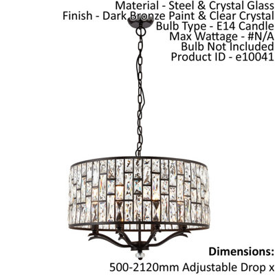 Ceiling Pendant Light Dark Bronze Paint & Clear Crystal 8 x 40W E14