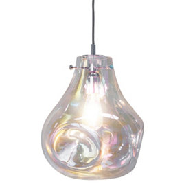 Ceiling Pendant Light Iridescent Glass & Chrome Plate 40W E27 GLS Dimmable
