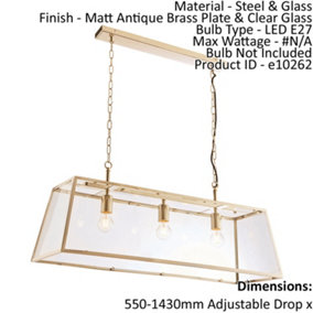 Ceiling Pendant Light Matt Antique Brass Plate & Clear Glass 3 x 10W LED E27