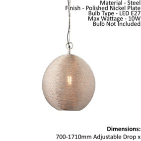 Ceiling Pendant Light - Polished Nickel Plate - 10W LED E27 - Dimmable - e10028