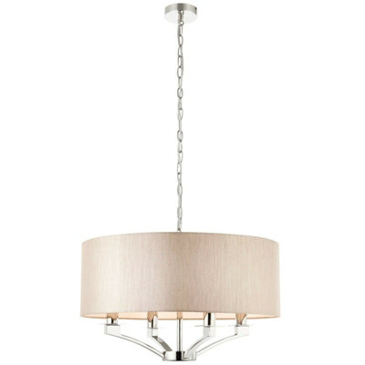Ceiling Pendant Light Polished Nickel Plate & Beige Fabric 4 x 40W E14