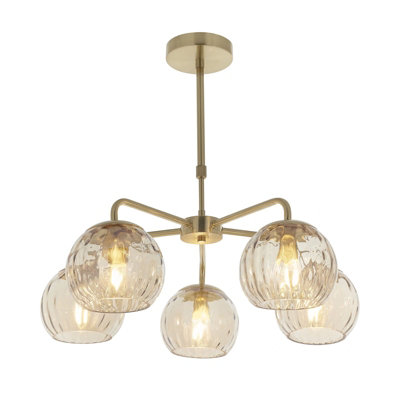 Ceiling Pendant Light - Satin Brass Plate & Champagne Lustre Glass - 5 x 25W E14