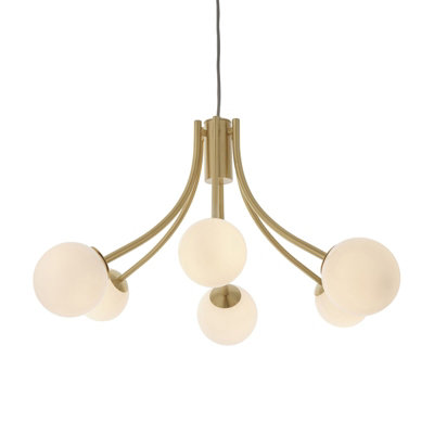 Ceiling Pendant Light Satin Brass Plate & Opal Glass 6 x 3W LED G9