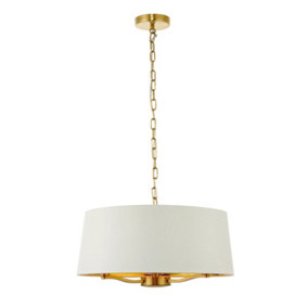 Ceiling Pendant Light Satin Brass & Vintage White Fabric 3 x 40W E14 e10194