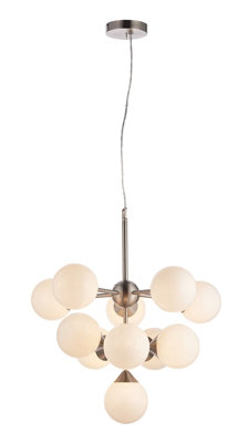 Ceiling Pendant Light Satin Nickel Plate & Gloss White Glass 11 x 18W G9