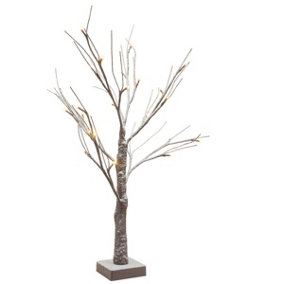 Celebright 2ft Christmas Twig Tree - Snowy Effect Brown Birch - Pre-Lit with 24 Warm White LEDs - Battery Powered