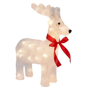 Celebright Acrylic Reindeer Christmas Decoration with Red Bow around Neck - 40 Warm White LED lights - Battery Operated - 35cm