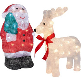 Celebright Acrylic Reindeer Christmas Decoration with Red Bow around Neck - 40 Warm White LED lights - Battery Operated - 35cm