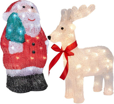 Celebright Acrylic Reindeer & Santa Christmas Decoration - 40 Warm White LED lights - Battery Operated - 35cm