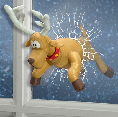 Celebright Christmas Crashing Reindeer Animated Decoration - Rudolph Smashes and Kicks His Legs To Wiggle Free - Fits Any Window
