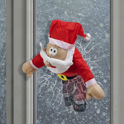 Celebright Christmas Crashing Santa Animated Decoration - Father Christmas Smashes and Kicking To Wiggle Free - Fits Any Window