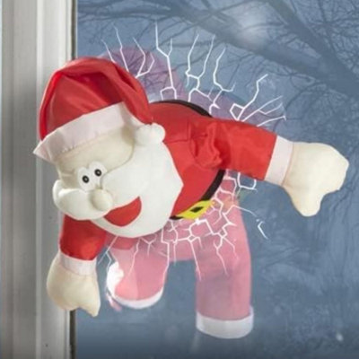 Décoration Animée Noël 'Père Noël écrasé Sur La Fenêtre' - Avec Effet Vitre Brisée Et Ventouses - Pour Humour De Fêtes - 6