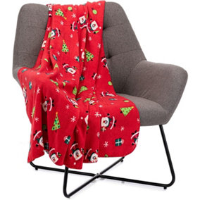 Celebright Christmas Fleece Throw - Large 50 x 60 Inch - Fluffy Microfiber Blanket - Santa Red Pattern