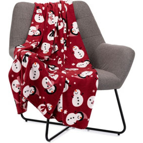 Celebright Christmas Fleece Throw - Large 50 x 60 Inch - Fluffy Microfiber Blanket - Snowman Red Pattern