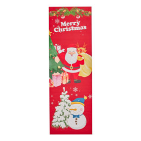 Celebright Christmas Floor Runner with Santa & Rudolph Design - 180 x 60cm - Festive Xmas Décor Rug