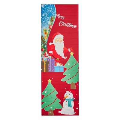 Celebright Christmas Floor Runner with Santa & Snowman Design - 180 x 60cm - Festive Xmas Décor Rug