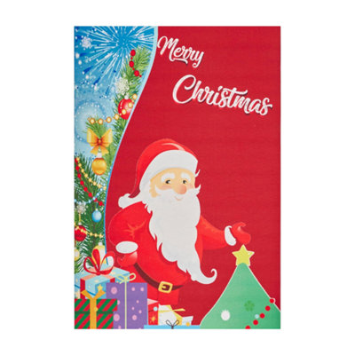 Celebright Christmas Floor Runner with Santa & Snowman Design - 180 x 60cm - Festive Xmas Décor Rug