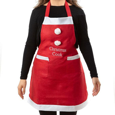 Celebright Christmas Kitchen Apron - With Embroidered Christmas Cook and Two Festive Snowball Bobbles - 31.5 in by 27.6 in