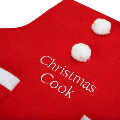 Celebright Christmas Kitchen Apron - With Embroidered Christmas Cook and Two Festive Snowball Bobbles - 31.5 in by 27.6 in