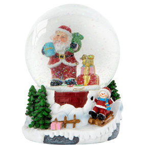 Celebright Christmas Musical Snow Globe - Plays 8 Songs With Changing LED Colours - 14cm - Santa & Child Sledging Water Sprinter
