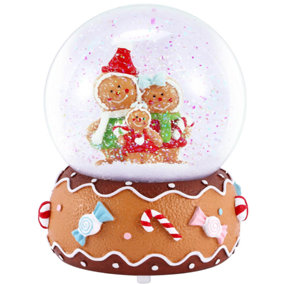 Celebright Christmas Musical Snow Globe - Plays 8 Songs With Changing LED Colours - Large 14cm - Gingerbread Family
