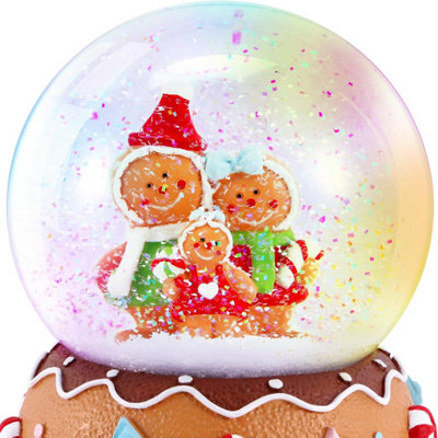Celebright Christmas Musical Snow Globe - Plays 8 Songs With Changing LED Colours - Large 14cm - Gingerbread Family