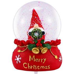 Celebright Christmas Musical Snow Globe - Plays 8 Songs With Changing LED Colours - Large 14cm - Gonk with Wreath