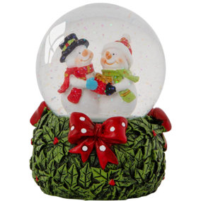 Celebright Christmas Musical Snow Globe - Plays 8 Songs With Changing LED Colours - Large 14cm - Mr and Mrs Snowman
