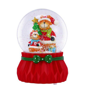 Celebright Christmas Musical Snow Globe - Plays 8 Songs With Changing LED Colours - Large 14cm - Reindeer Family