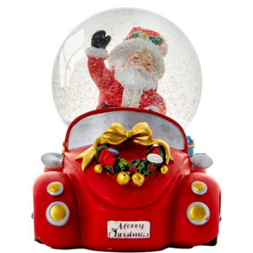 Celebright Christmas Musical Snow Globe - Plays 8 Songs With Changing LED Colours - Large 14cm - Santa in Car Driving