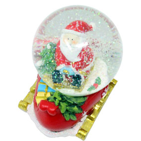 Celebright Christmas Musical Snow Globe - Plays 8 Songs With Changing LED Colours - Large 14cm - Santa on a Sleigh Base