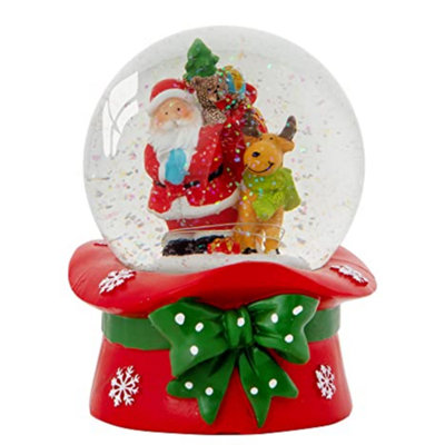 Celebright Christmas Musical Snow Globe - Plays 8 Songs With Changing LED Colours - Large 14cm - Santa & Rudolph on Festive Hat