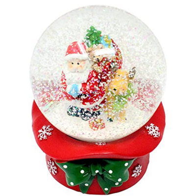 Celebright Christmas Musical Snow Globe - Plays 8 Songs With Changing LED Colours - Large 14cm - Santa & Rudolph on Festive Hat