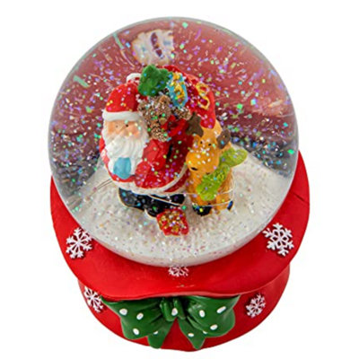 Celebright Christmas Musical Snow Globe - Plays 8 Songs With Changing LED Colours - Large 14cm - Santa & Rudolph on Festive Hat