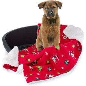 Celebright Christmas Pet Blanket - Luxury Plush Fleece Throw for Dogs Cats or Puppies - 72cm x 110cm - Santa Red