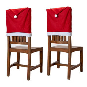 Celebright Christmas Santa's Hat Chair Covers - Pack of 2 - Festive Fleecy Red with White Trim - Fits Most Standard Dining Chairs