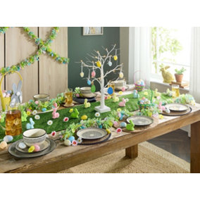 Celebright Easter Grass Runner - 180cm x 40cm - Includes 12 Easter Eggs, 12 Bunny Figurines and 30 Daisy Decorations